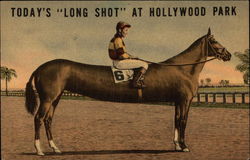 Today's "Long Shot" at Hollywood Park - Jockey & Horse Postcard