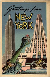 Greetings from New York - Empire State Building & Statue of Liberty Postcard