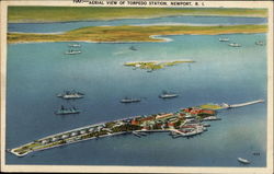 Aerial View of Torpedo Station, Goat Island Newport, RI Postcard Postcard