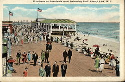 Scene on Boardwalk from Swimming Pool Postcard