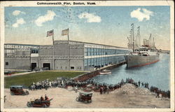 View of Commonwealth Pier, Ship and Spectators Boston, MA Postcard Postcard