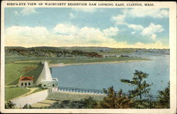 Bird's Eye View of Wachusett Reservoir Dam Looking East Clinton, MA Postcard Postcard