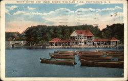 Boat House and Lake at Roger Williams Park Providence, RI Postcard Postcard