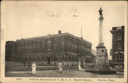 Soldiers Monument & YMCA in Bassett Square Postcard