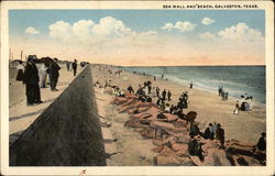 Sea Wall and Beach View Galveston, TX Postcard Postcard