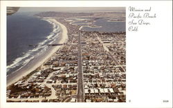 Aerial View of Mission and Pacific Beach San Diego, CA Postcard Postcard