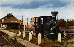 View of Railroad Station and Engine Postcard