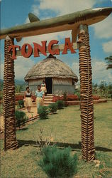 Two Tonga Villagers Walk Down the Path From the Replica Queen's Hut in the Polynesian Center Laie, HI Postcard Postcard