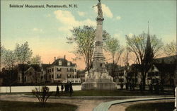 Soldiers Monument with Houses in the Background Portsmouth, NH Postcard Postcard