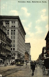 View of Main Street Looking North Worcester, MA Postcard Postcard