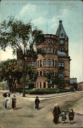 City Hall and Public Library from Montello Street Brockton, MA Postcard Postcard