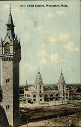 Bird's Eye View of New Union Station Worcester, MA Postcard Postcard