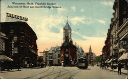 Franklin Square, Junction of Main and South Bridge Streets Worcester, MA Postcard Postcard