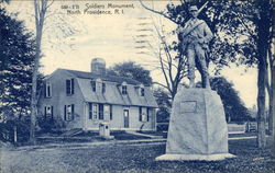 Soldiers Monument with House in the Background North Providence, RI Postcard Postcard