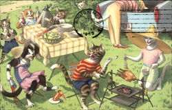 Cats Having a Barbeque Postcard