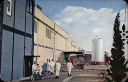 Uniformed Men in Industrial District Postcard Postcard