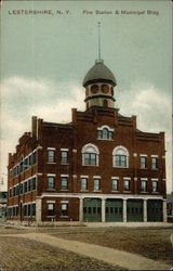 Fire Station and Municipal Building Lestershire, NY Postcard Postcard