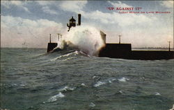 "Up Against It" - Lighthouse on Lake Michigan Lighthouses Postcard Postcard