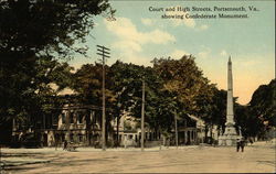 Court and High Streets, showing Confederate Monument Postcard