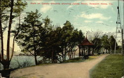 Path on Casino Grounds showing James River Newport News, VA Postcard Postcard