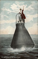 Whistling Buoy and Summer Girl Maine Postcard Postcard