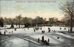 Winter Skating Scene at Deering Park Portland, ME Postcard Postcard