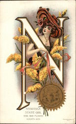 Nebraska State Girl, Seal and Flower Golden Rod State Girls Postcard Postcard