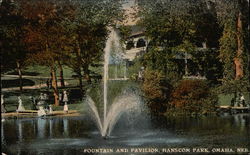 Fountain and Pavilion at Hanscom Park Omaha, NE Postcard Postcard