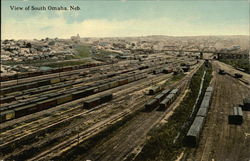 View of Town and Railroad Yard South Omaha, NE Postcard Postcard