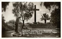 Cross and Junipero Serra Monument Riverside, CA Postcard Postcard