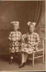 Two Young Girls in Matching Check Dresses Children Postcard Postcard