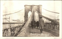 Pedestrians Crossing the Brooklyn Bridge New York Postcard Postcard