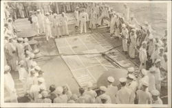 Warship Officers and Crew on Deck observing exercise Navy Postcard Postcard