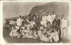 Officers Posing on Ship With Family Members Postcard