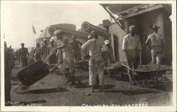 U.S.S Texas Sailors Removing Dirt with Wheelbarrows Postcard