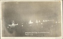 The Fleet Illuminated on the River Great White Fleet Postcard Postcard