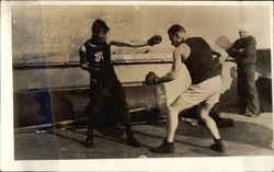 Sailor Aboard Ship Watching Boxing Match Postcard