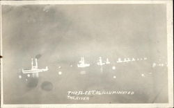 The Fleet Illuminated on the River Navy Postcard Postcard