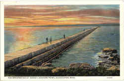 The Breakwater At Sunset, Eastern Point Postcard