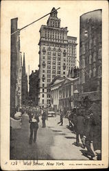 Busy Wall Street View Postcard