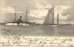 U.S. Cruiser "Texas" and Sailing Yacht New London, CT Postcard Postcard