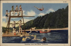 Greetings - Swimmers & Canoe on the Lake San Mateo, CA Postcard Postcard