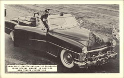 Princess Elizabeth and Duke of Edinburgh Leave Dorval Airport in Chrysler New Yorker Convertible Postcard