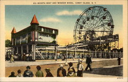 Scoota Boat and Wonder Wheel Coney Island, NY Postcard Postcard