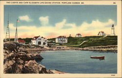 Two Lights and Cape Elizabeth Life Saving Station Postcard