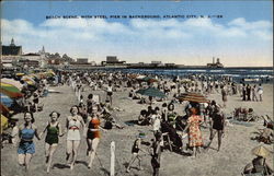 Beach Scene, with Steel Pier in Background Atlantic City, NJ Postcard Postcard