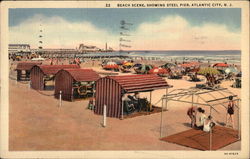 Beach Scene showing Steel Pier Postcard