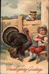 Thanksgiving Greetings with Turkey and Children Postcard