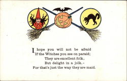 Halloween rhyme with witch and cat Postcard Postcard