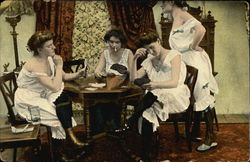 Women in Lingerie Playing Cards and Smoking  Postcard